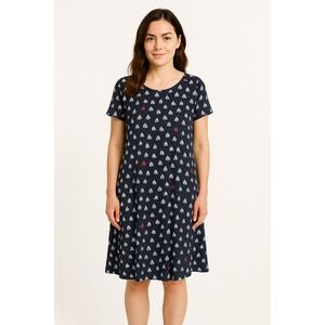 Hatley Navy Red‎ Midi Sailboat Shirt Dress Lounge Sz XL Nautical Coastal Stretch